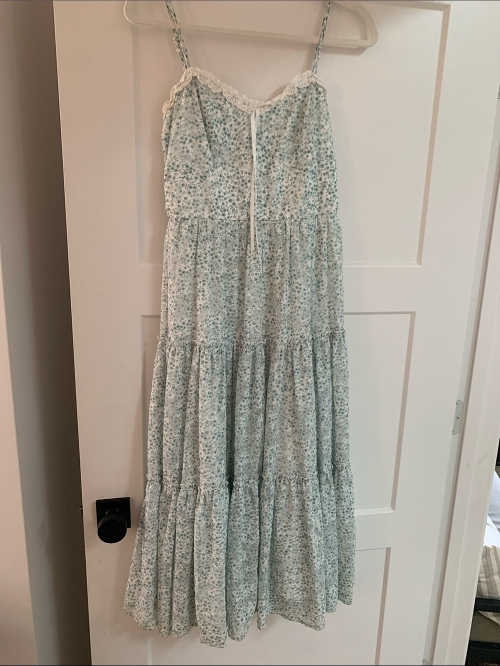 Altar'd State Light Blue Floral Tiered Midi Dress